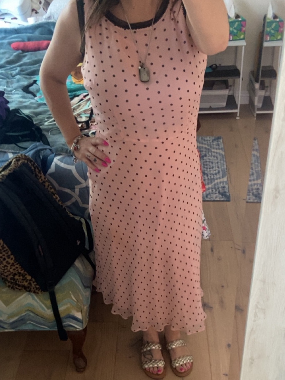 Chadwicks Pink Dress with Black Polka Dots